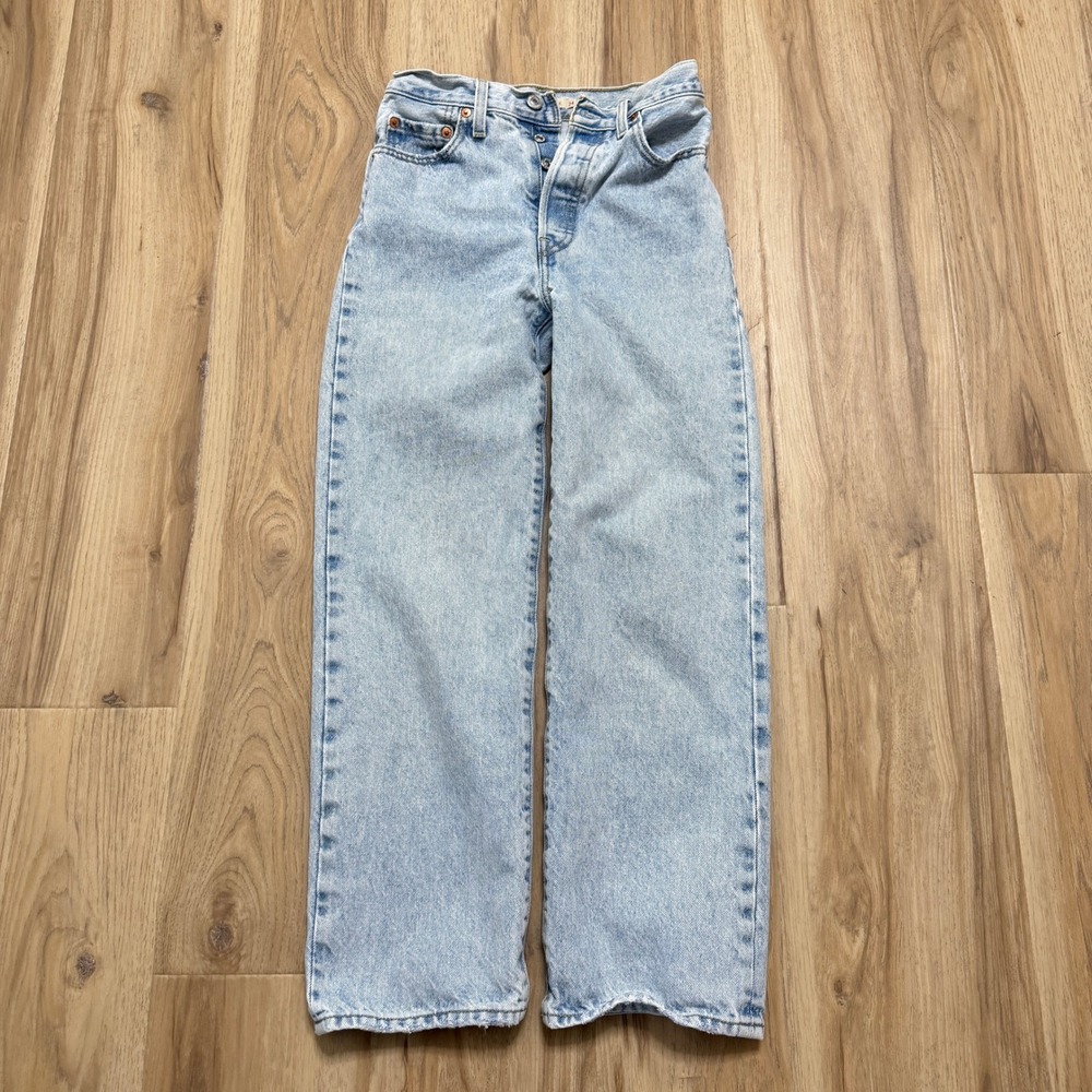 Levis Jeans Women 24 Light Blue Ribcage Straight Ankle High Rise Stretch Denim